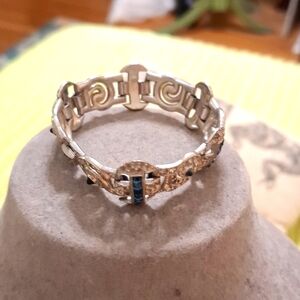 1930's vintage art deco link bracelet. Clear rhinestones, Colbert blue stones